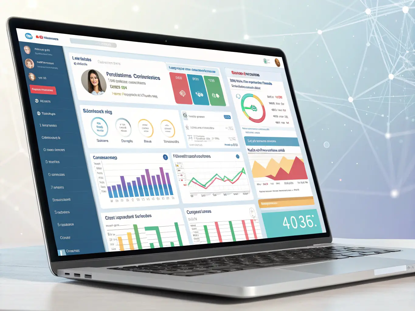 An interface displaying CRM software with integrated customer data and analytics dashboards, highlighting the benefits of streamlined customer relationship management, used to illustrate CRM integration services.